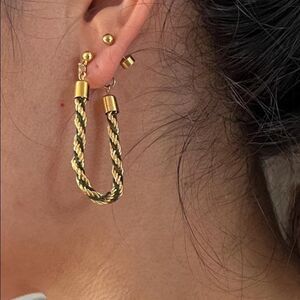 Gold tone twisted rope hoop‎ earrings green minimalist